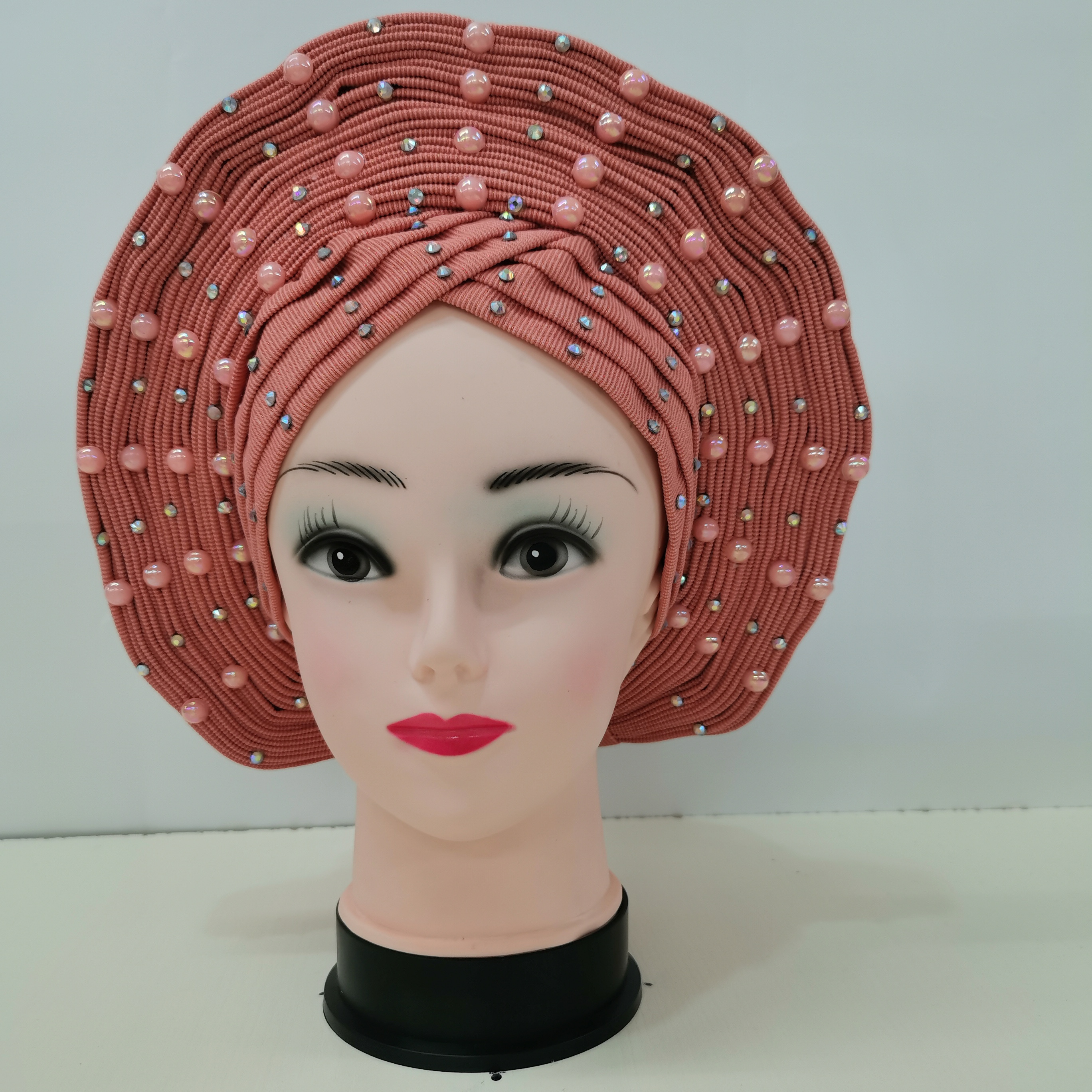 Best selling nigerian sego headtie african beads auto gele for women wear head wrap for sell