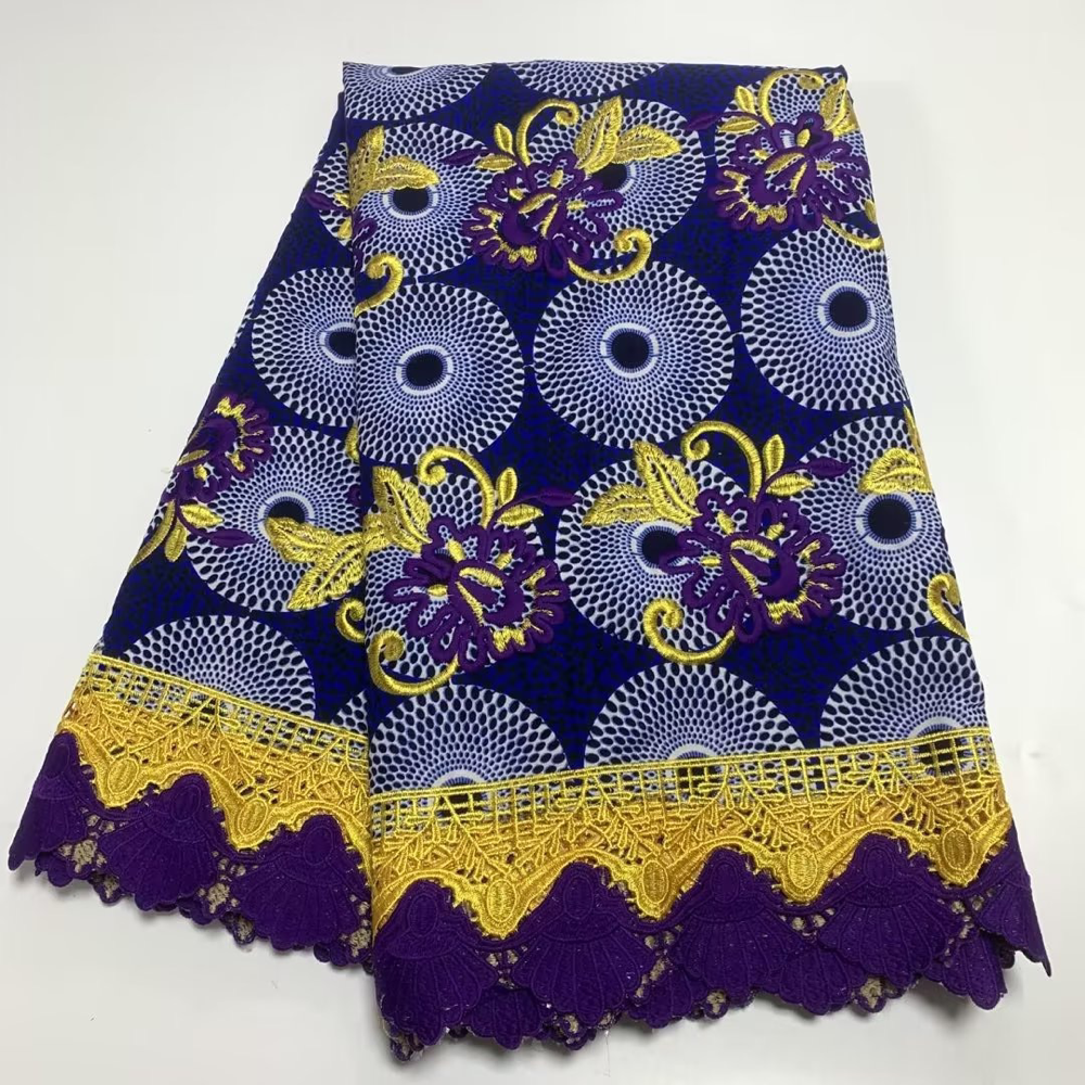 2022 High Quality Ankara Print Embroidered Wax Lace Hot Sale African Ankara Fabric With Stones Embroidery Chemical Wax Fabric