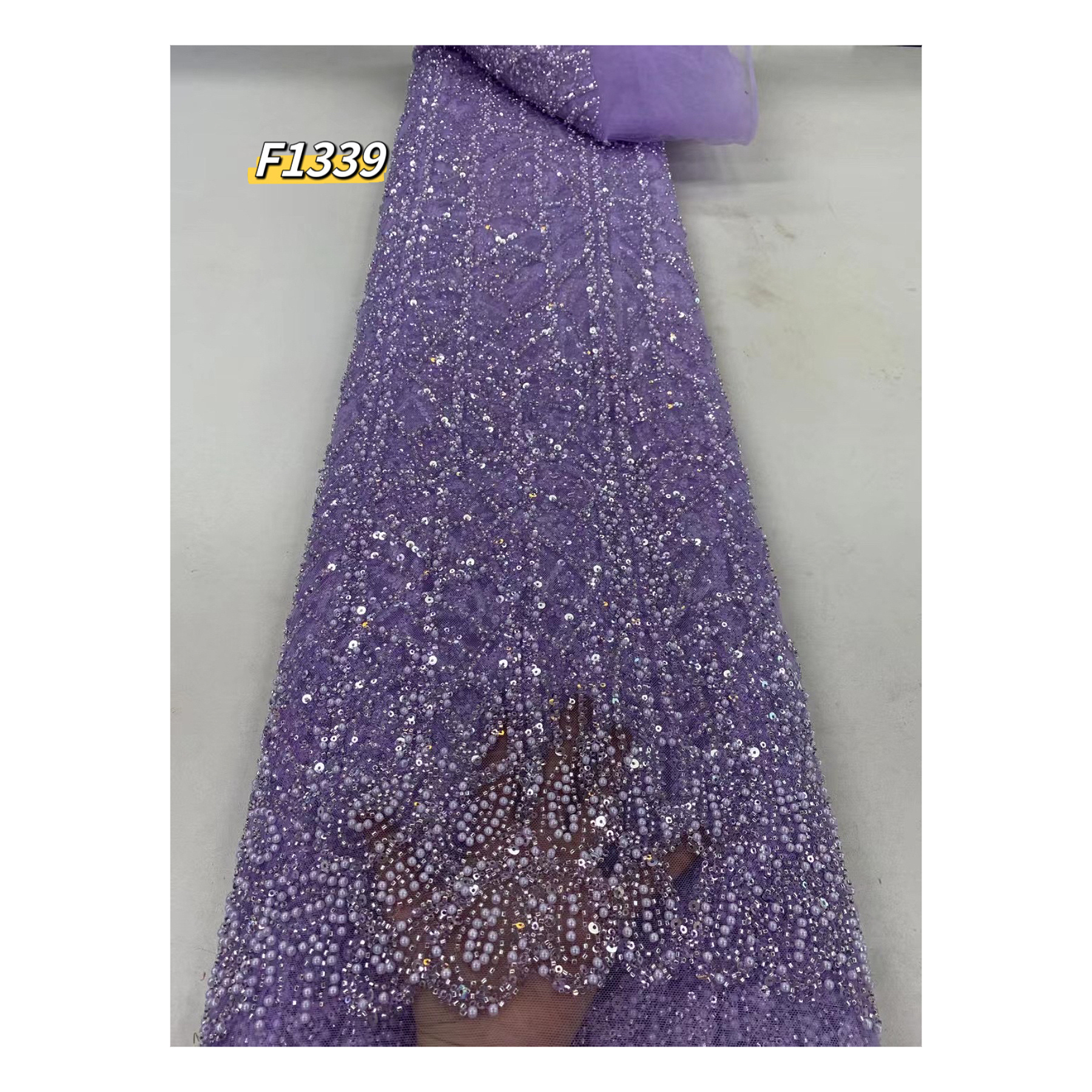 100% Polyester Fabric Wedding Luxury Bridal Pearls High End Gold french sequins lace Embroidery Beaded Tulle Mesh african fabric