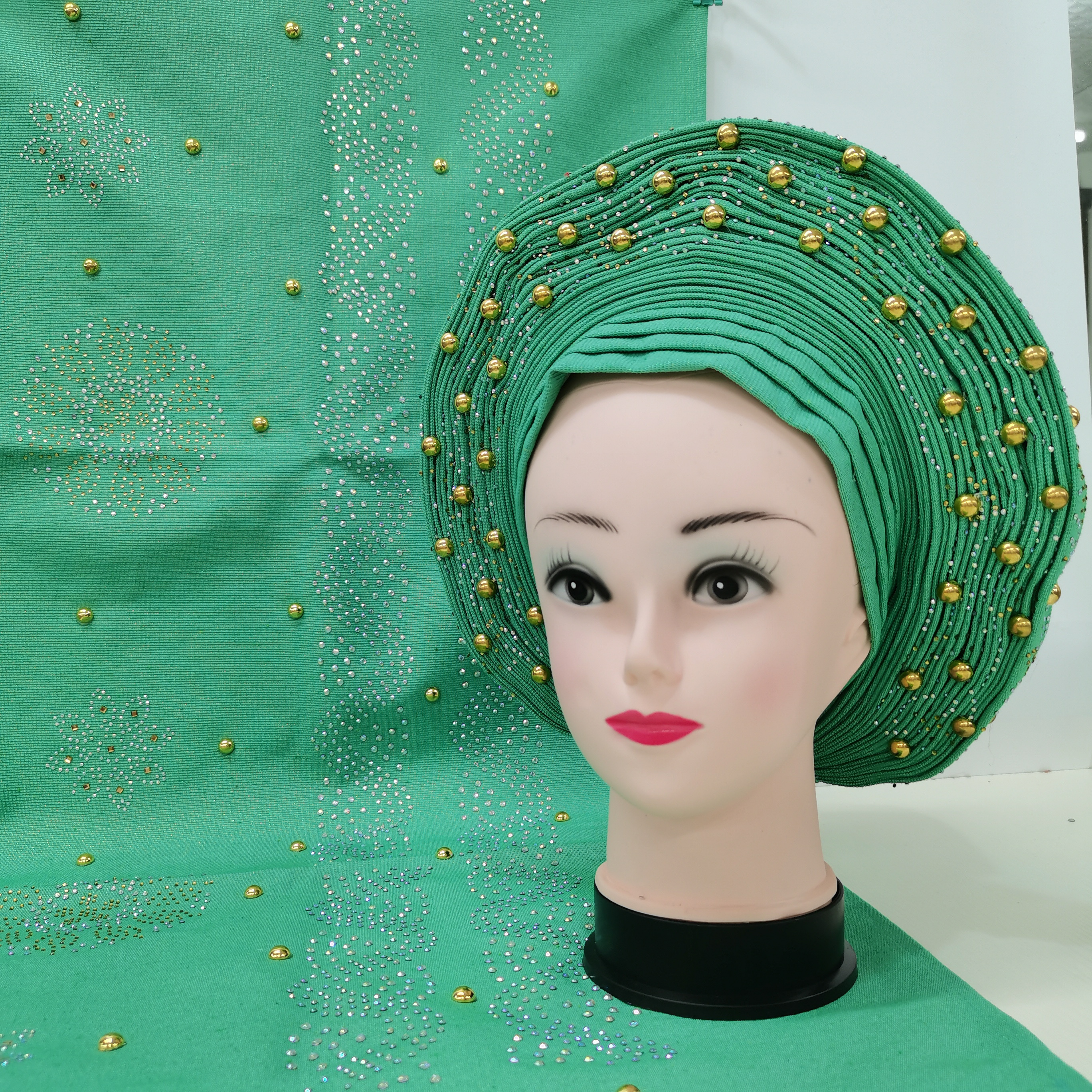 Inmyshop sego headtie african hat with beads set wholesales nigerian auto gele for women