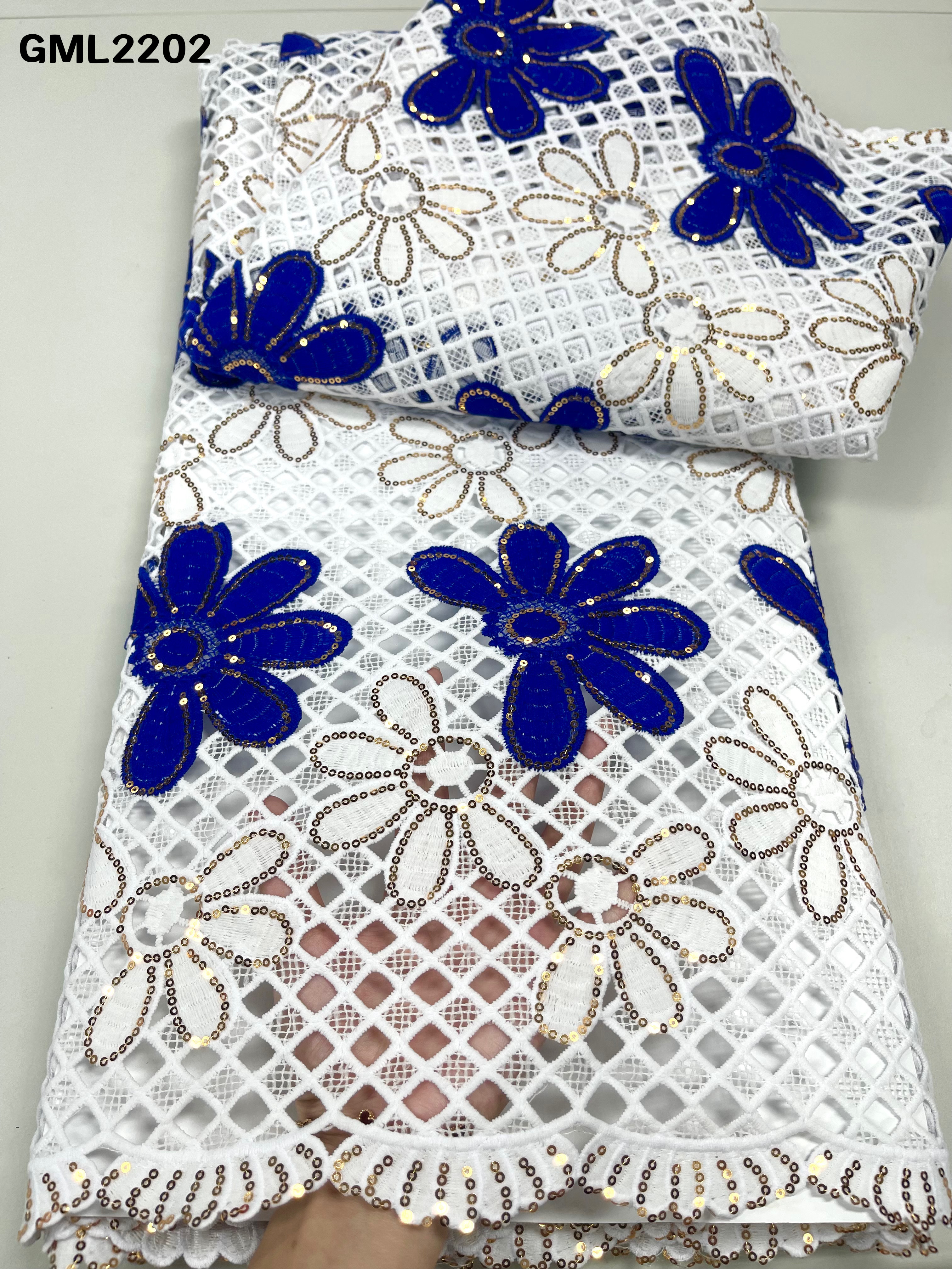 Wholesale 2022 New Arrival White Cord Lace Guipure With Sequins Nigerian Embroidery Milk Silk Guipure Lace Fabric