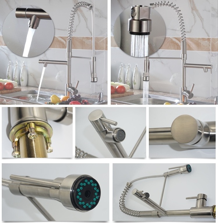 flexible grifos para cocina rose gold colores de lujo  para cocina Pull down commercial kitchen mixer faucet with Brass sprayer