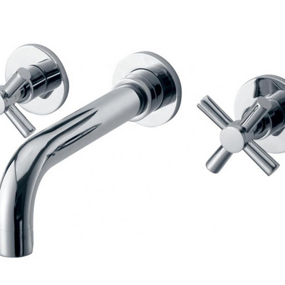 Double Cross Handle Brass basin mixer faucet  In wall Mounted Bathroom Faucet