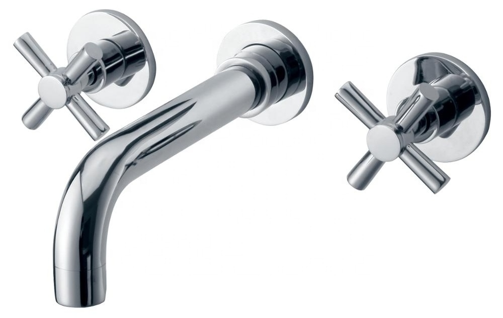 Double Cross Handle Brass basin mixer faucet  In wall Mounted Bathroom Faucet