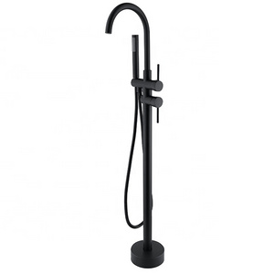 Bathroom Matte Black Handheld Floor-standing Bath Tub Shower Mixer Faucet Set