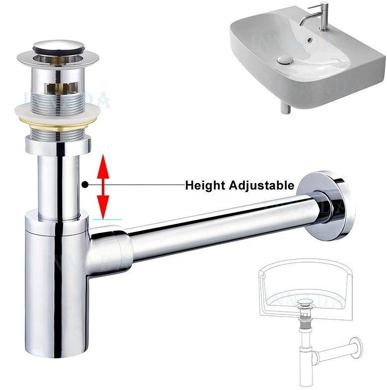 China Sanitaryware Basin bottle Trap with Push Up and Down Sink Waste drain Brass bathroom sifon Siphon