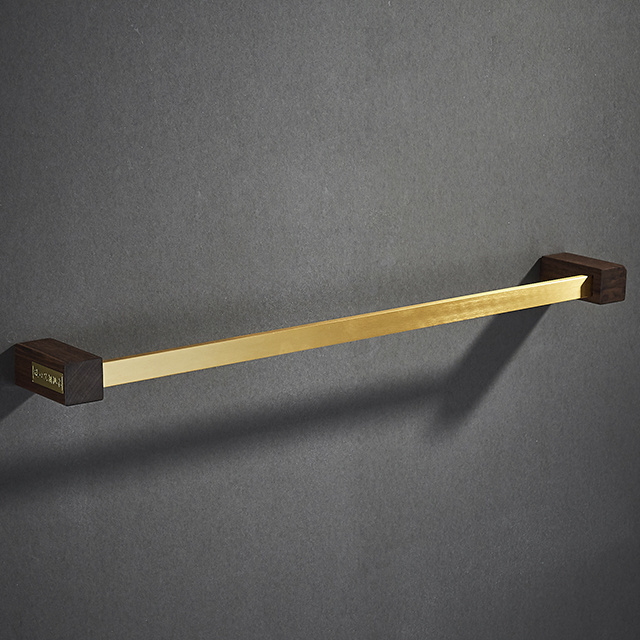 China manufactures Wall Mounted shelf Walnut Wood Gold Single Towel Bars bathroom  Towel rack