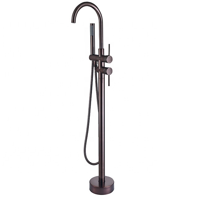 Bathroom Matte Black Handheld Floor-standing Bath Tub Shower Mixer Faucet Set