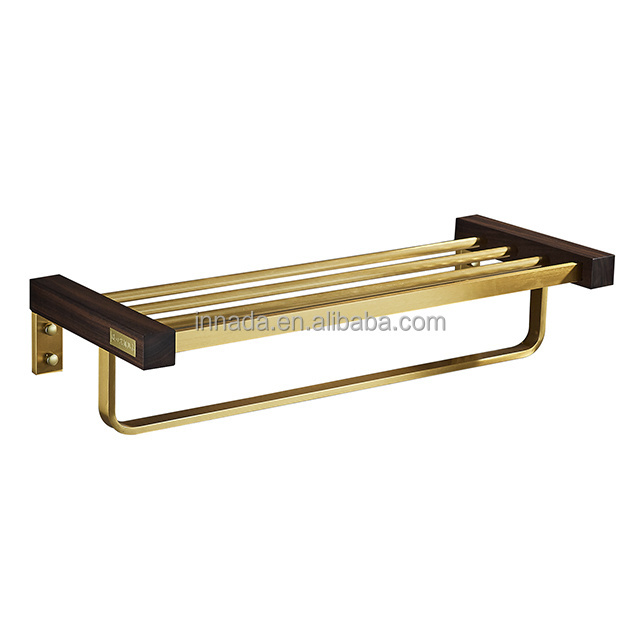 China manufactures Wall Mounted shelf Walnut Wood Gold Single Towel Bars bathroom  Towel rack