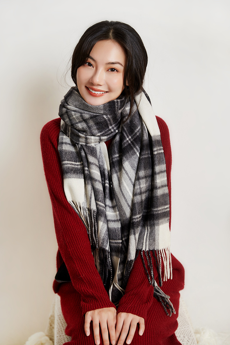 luxury fashion winter women plaid warm pure cashmere scarf custom designer scotalnd tartan check cashmere scarves shawls poncho