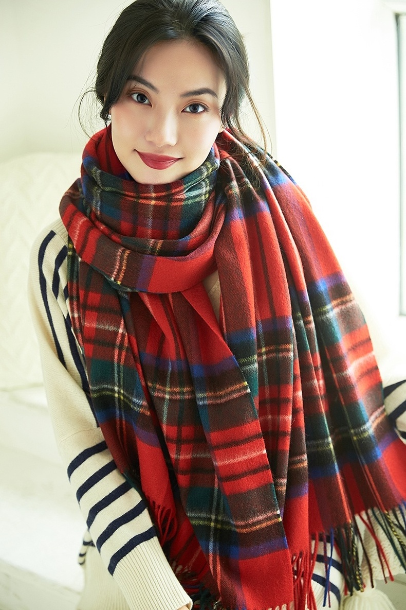 luxury fashion winter women plaid warm pure cashmere scarf custom designer scotalnd tartan check cashmere scarves shawls poncho