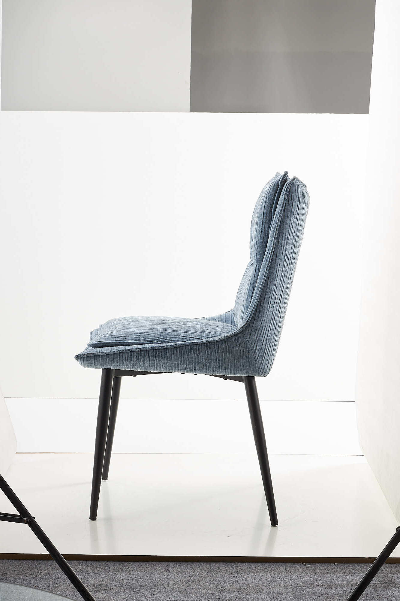 Sky Blue Detachable Flannelette Dining  Chair With Metal Legs