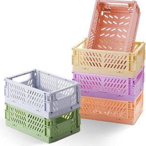 Stacking Folding Storage Organizing Plastic Pastel Crates with Handles for home and office