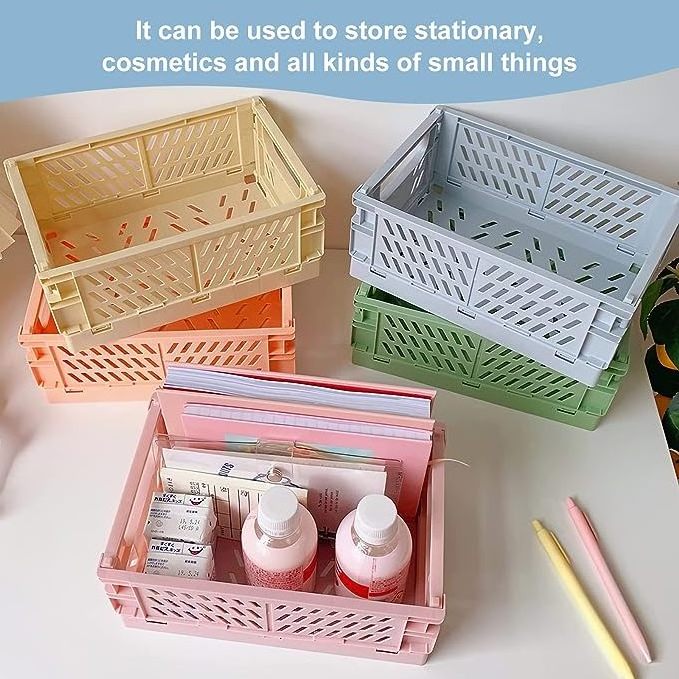 Stacking Folding Storage Organizing Plastic Pastel Crates with Handles for home and office