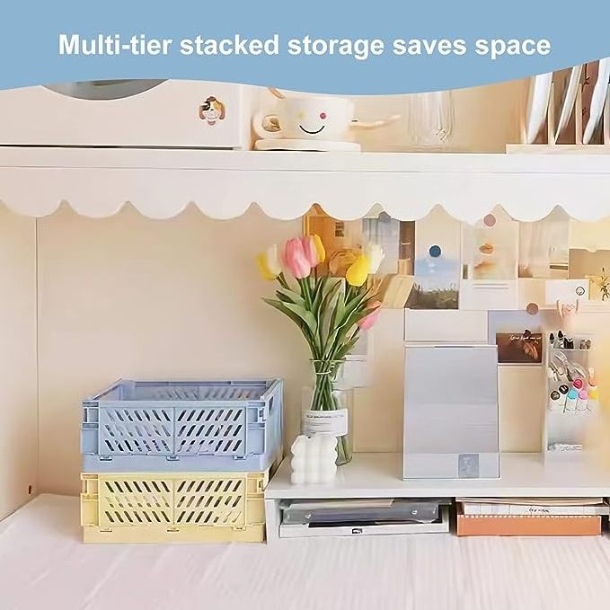 Stacking Folding Storage Organizing Plastic Pastel Crates with Handles for home and office