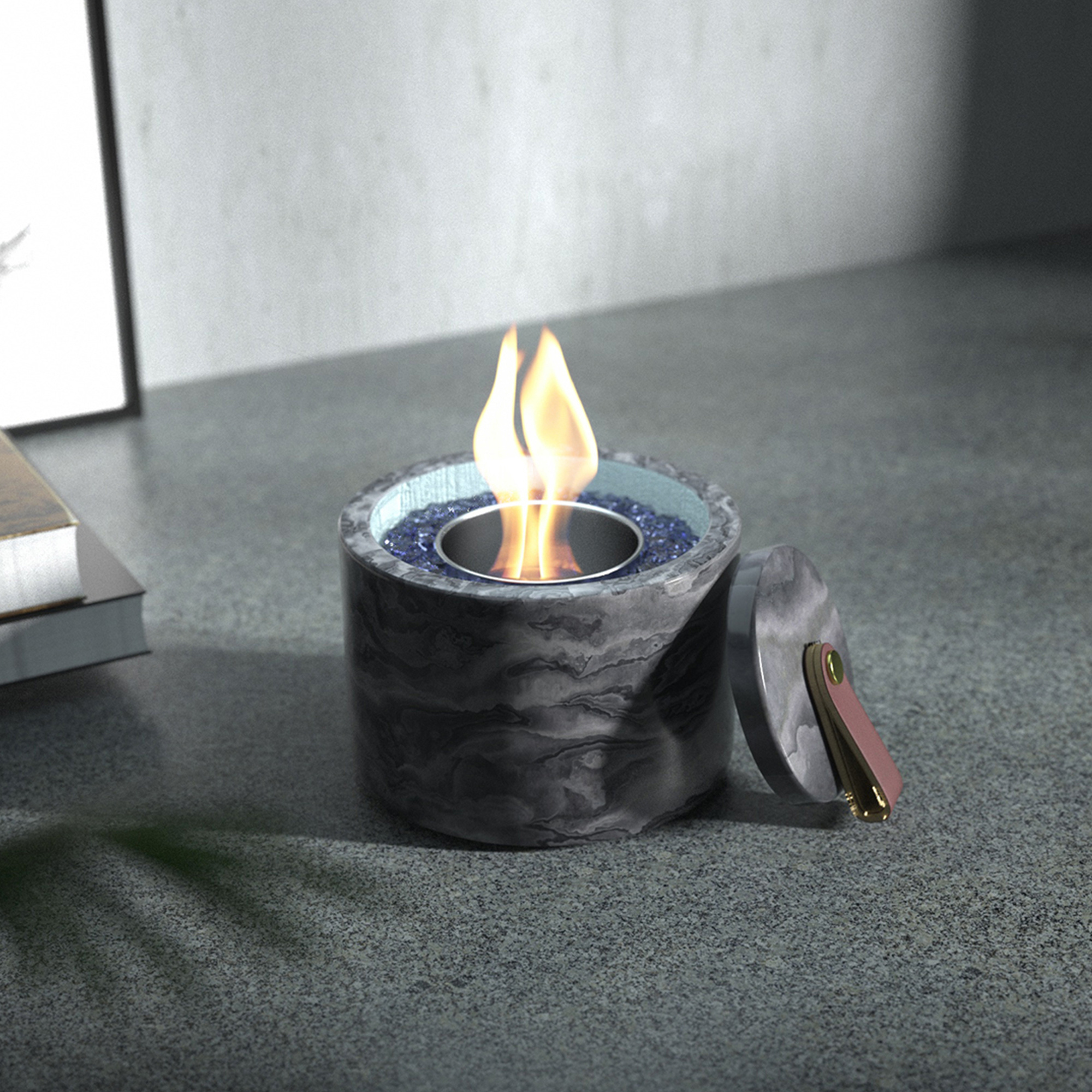 Inno-Fire TT-106  Tabletop Fireplace with Glass Stone, Tabletop Fire Bowl Indoor Outdoor with Marble Portable, Mini Fireplace fo