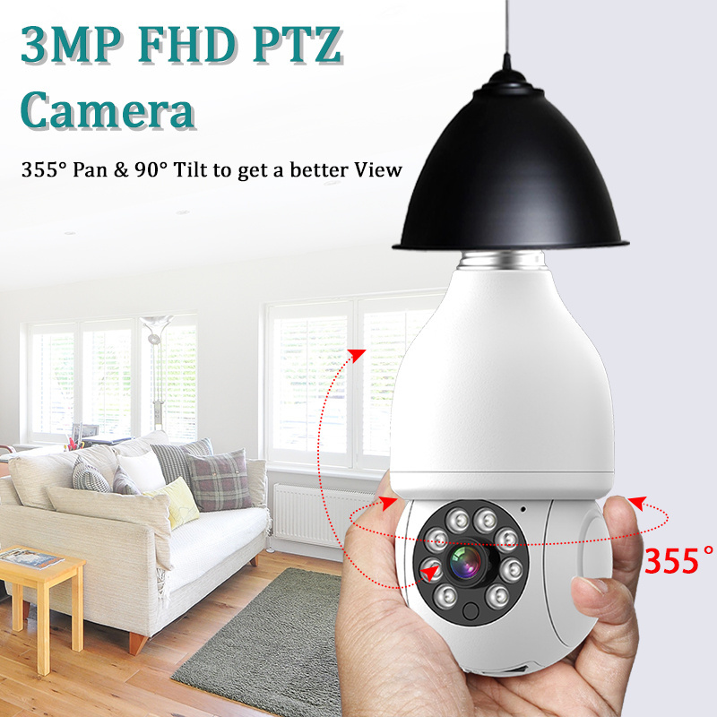 High quality 1080 hd 360 degree ptz camera smart wireless wifi cctv security light bulb camera