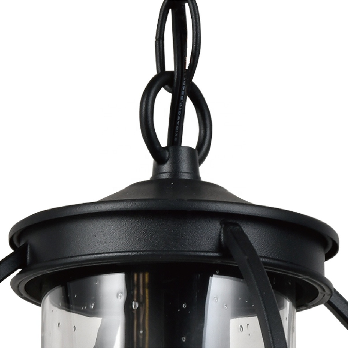 EQ-005 Modern Design E26/E27 Iron Outdoor Pendant Lamp Ceiling Light with Black Finish & Seed Glass Shade Waterproof