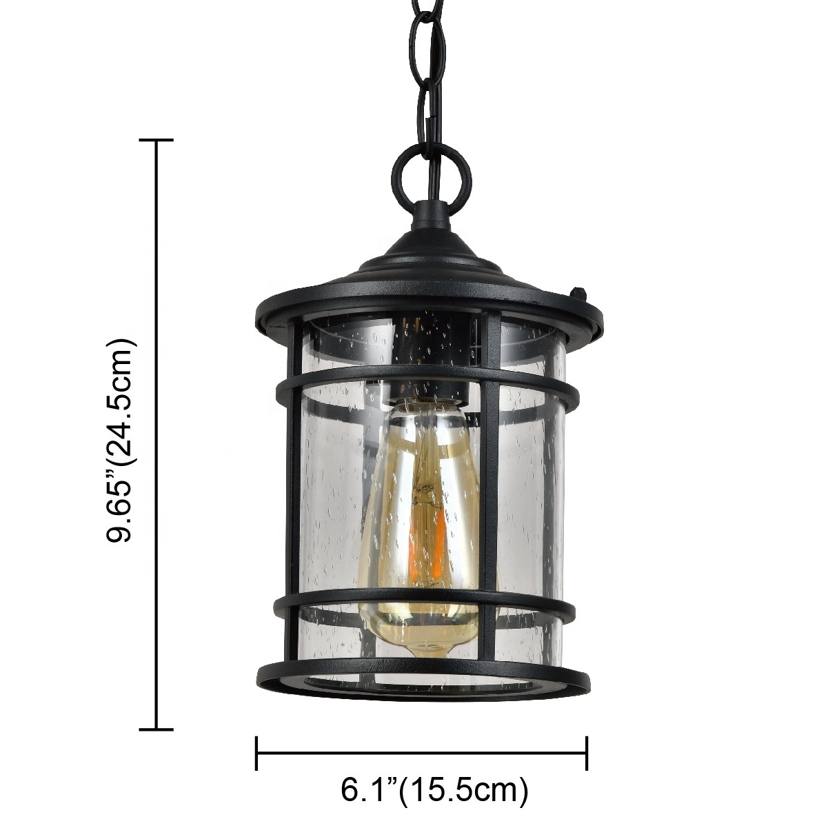 ET-002  Wholesale Iron Outdoor Garden Pendant Lamp Ceiling Light with Black Finish & Seed Cylinder Glass Shade IP44 E26/E27