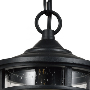 ET-002  Wholesale Iron Outdoor Garden Pendant Lamp Ceiling Light with Black Finish & Seed Cylinder Glass Shade IP44 E26/E27