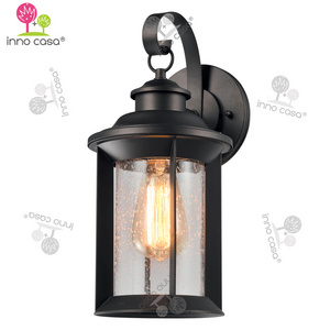 CO-001 High Quality Decorative Bubbled Glass Shade Black Color Outdoor Vintage Wall Lamp Wall Fixture