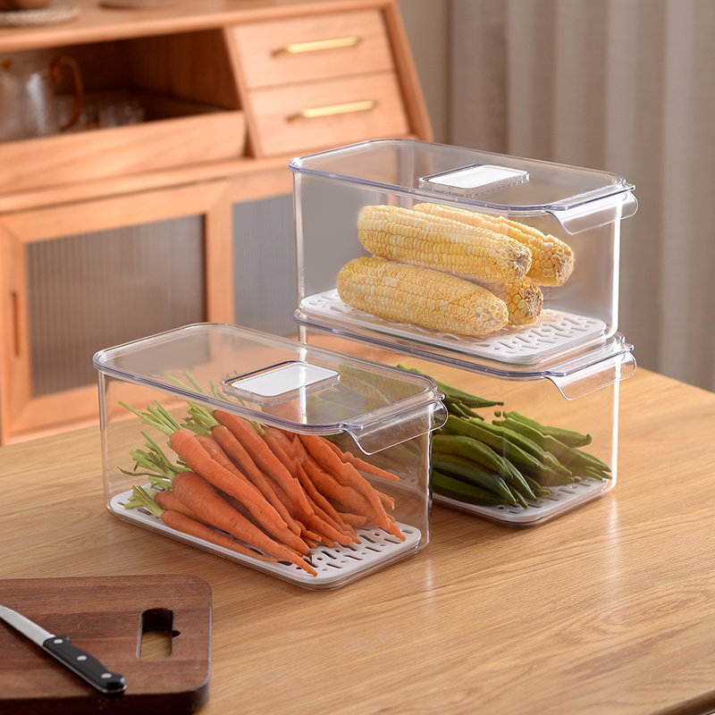 3 Piece Set PET plastic Stackable organizer Large Capacity Transparent Fridge Organizer for kitchen