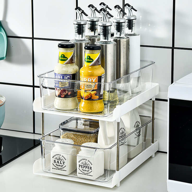 Under Bathroom Sink Storage 2 Tier Organizer Bath Collection Baskets with Hooks Black Under Sink Shelf Organizer