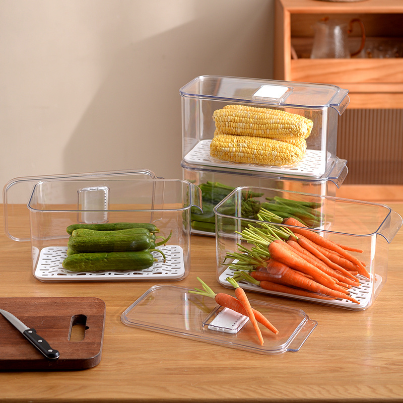 3 Piece Set PET plastic Stackable organizer Large Capacity Transparent Fridge Organizer for kitchen