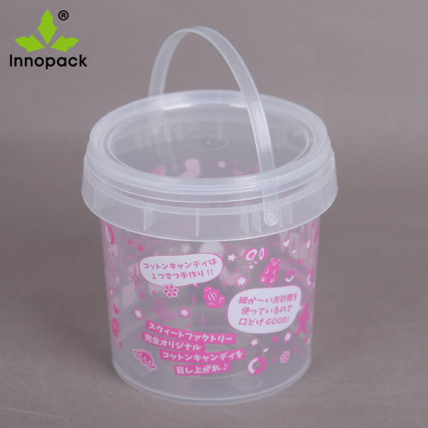 Round Clear Bucket Food Grade Bucket with Seal Lid and Handle for Cookies