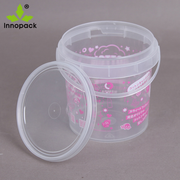 Round Clear Bucket Food Grade Bucket with Seal Lid and Handle for Cookies