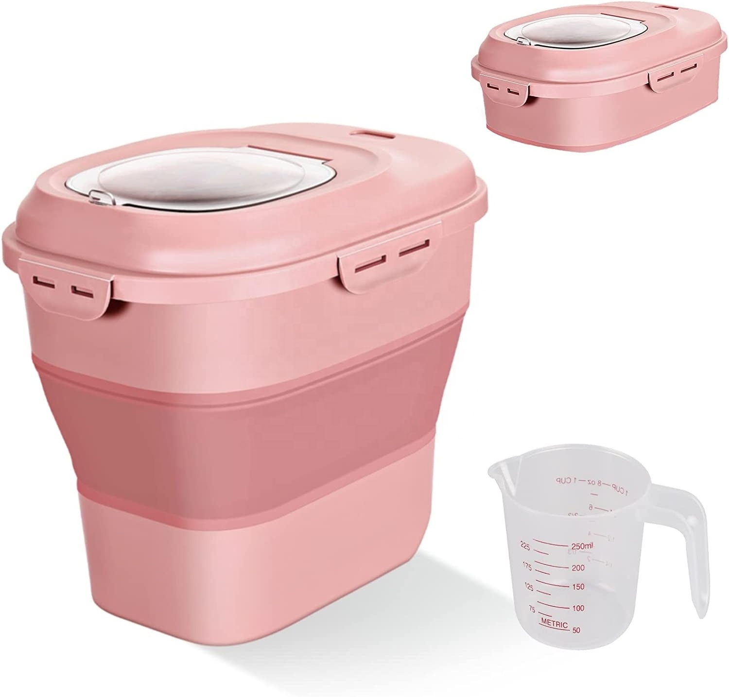 Rice Food Storage Containers Collapsible 20 to 50 Lbs Dispenser Bin with Rolling Wheel Airtight Locking Lid Dog Pet Cat