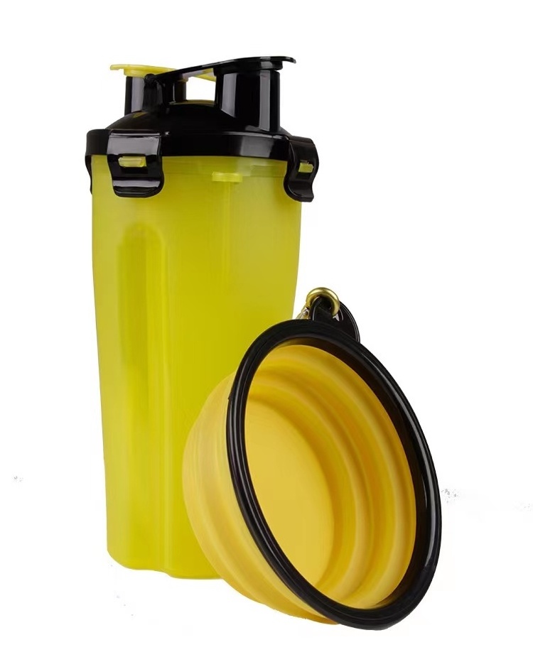 Pet Supplies Dual Chambered Design Water Food Container 2-in-1 Plastic Portable Dog Water Bottle with 2 Collapsible Bowls