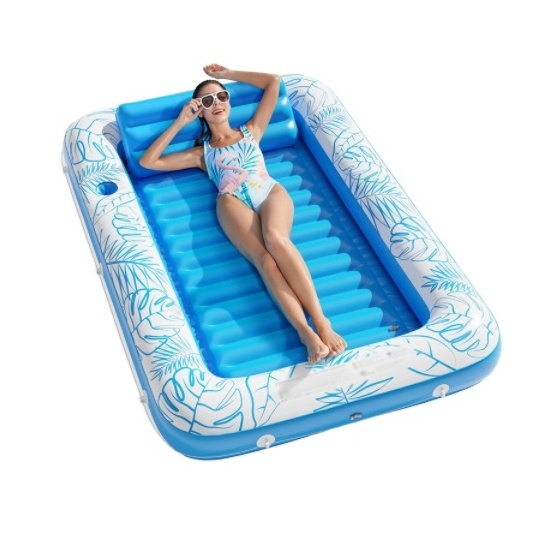 Inflatable Tanning Pool Lounger Float - 4 in 1 Sun Tan Tub Sunbathing Pool Lounge Raft Floatie Toys