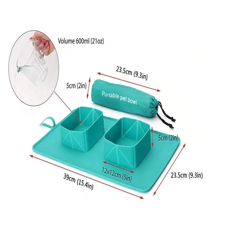 Travel Outdoor Pet Feeding Rollable Bowl 2-in-1 Expandable Silicone Pet Food And Water Double Bowl