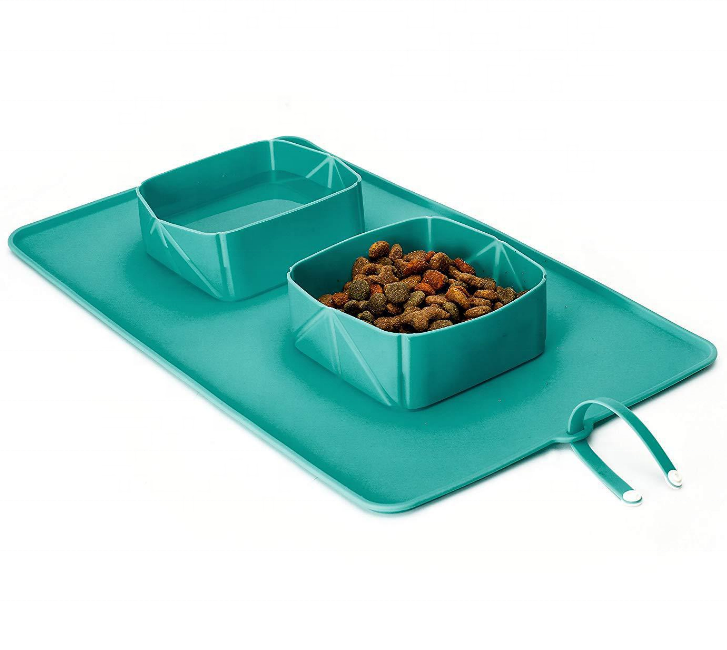 Travel Outdoor Pet Feeding Rollable Bowl 2-in-1 Expandable Silicone Pet Food And Water Double Bowl