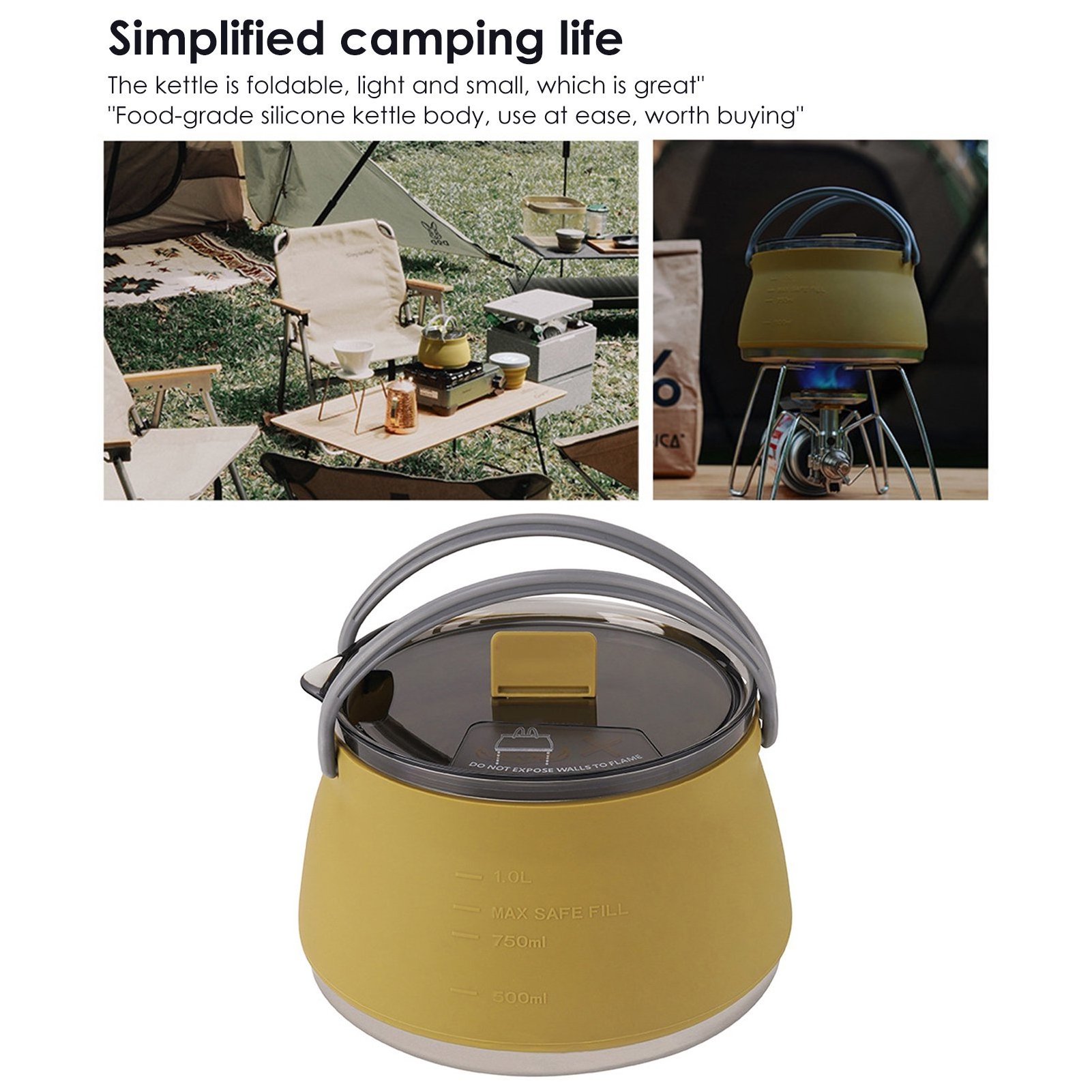 Hiking Travel Folding Cooking Pot Silicone Collapsible Camping Portable Kettle For Outdoor