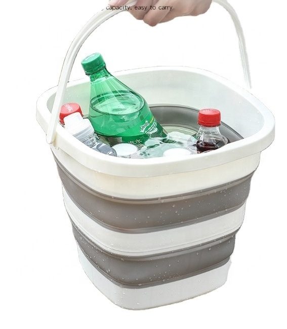 2.6 Gallons Fold Ice Bucket 10L Grey Folding Bucket Collapsible Bucket with Handle