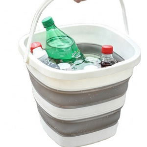 2.6 Gallons Fold Ice Bucket 10L Grey Folding Bucket Collapsible Bucket with Handle