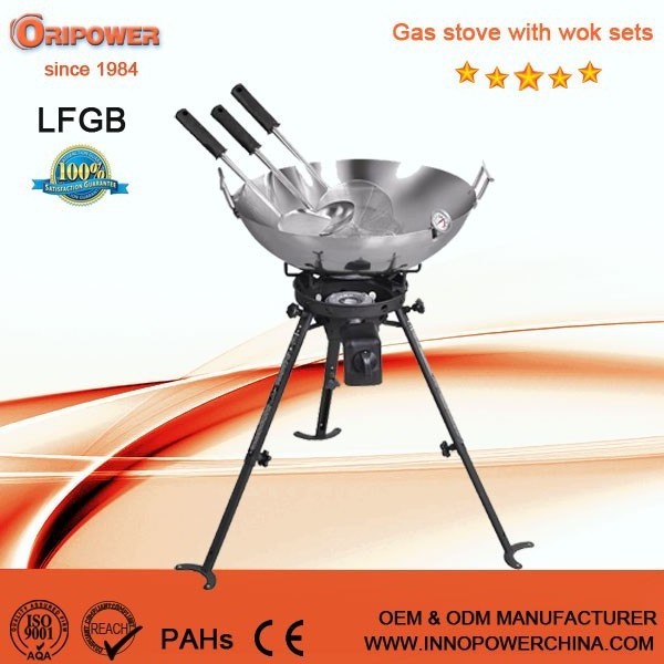 Outdoor Gas camping  Cooking grill stove burner with wok set