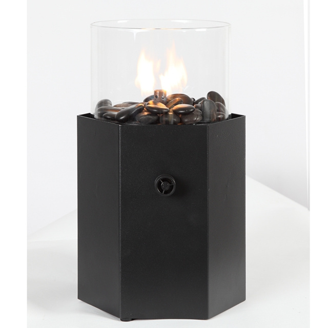 CE certified mini tabletop gas fire pit with glass cover portable small gas lantern fireplace for indoor and outdoor use