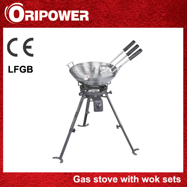 Outdoor Gas camping  Cooking grill stove burner with wok set