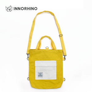 INNORHINO Cotton Canvas Extra Contrast Color Zipper Pocket Tote Bags with Shoulder Strap