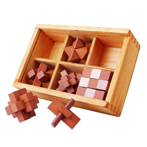 Children's Educational Wooden Puzzle Toys 3d Wooden Iq Mind Teaser Puzzle Luban Kongming Lock With Wooden Box