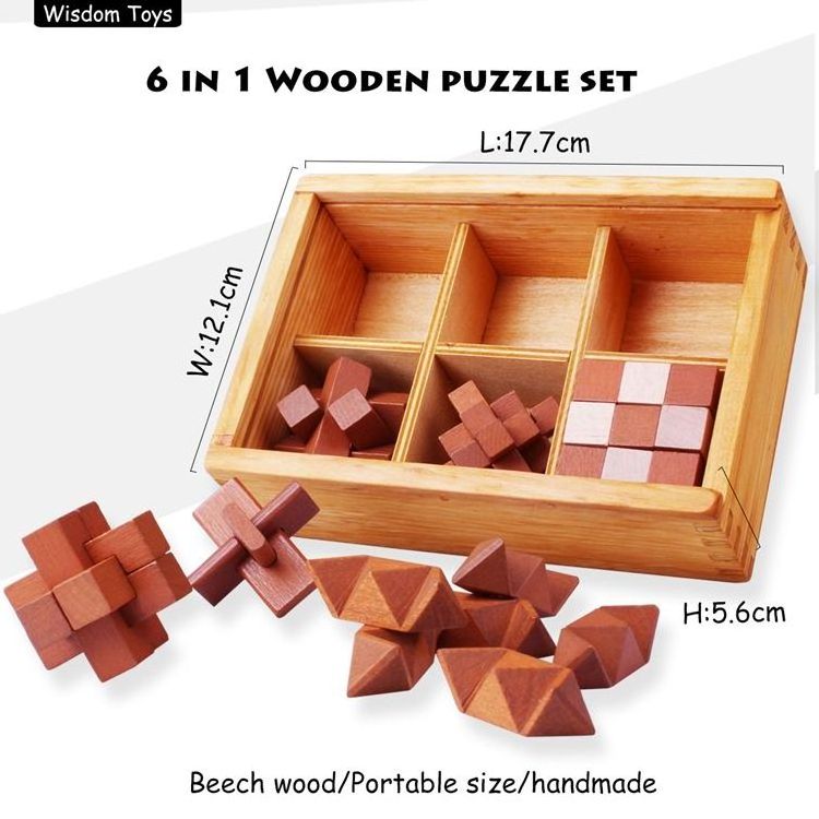 Children's Educational Wooden Puzzle Toys 3d Wooden Iq Mind Teaser Puzzle Luban Kongming Lock With Wooden Box