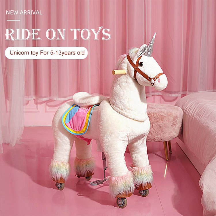 Plush Mechanical Horse Kids Playground Walking Animals Unicorn Foot Pedal Riding Toy Small Size Horse Cycle Toy