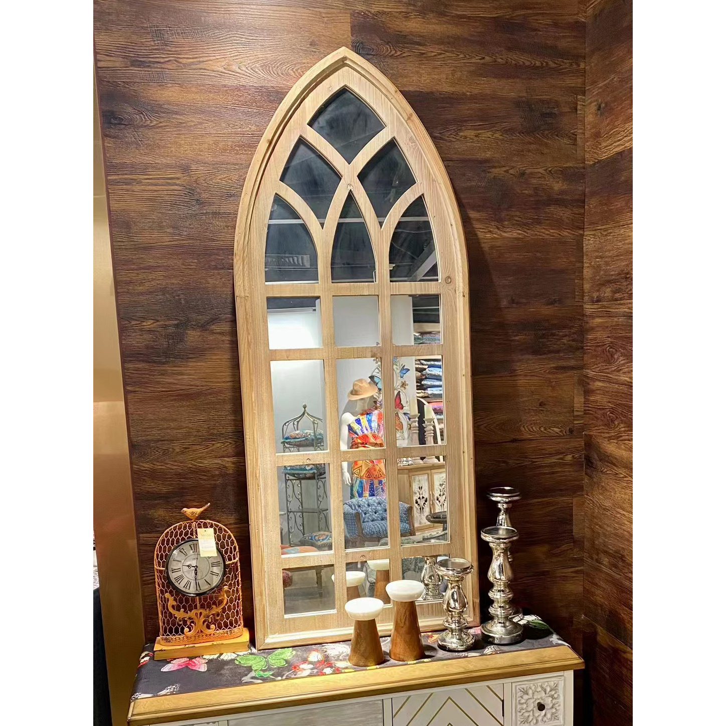 INNOVA HOME Decor Rustic Country Distressed Mirrors Short Gothic Arch Window Wood frame old Mirror