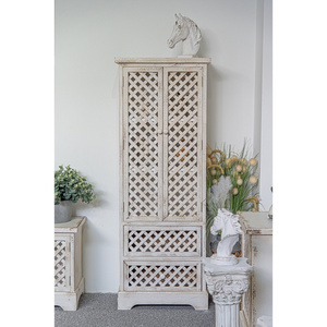 INNOVAHOME factory outlet accent plaid design solid wood tall white washed storage cabinet for living room