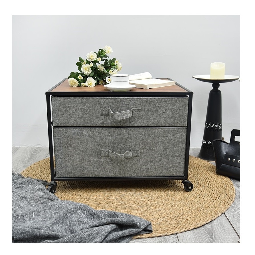 Innova non-woven fabric Bedroom Nightstand Drawer Chest Modern Vintage Wood Storage Bedside Cabinet With Universal wheel