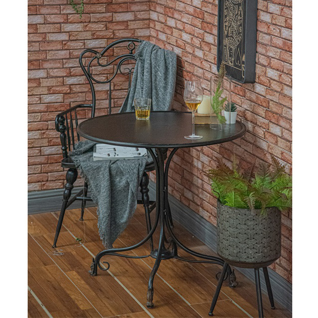 Innova Farmhouse Accent Round Black Metal Top Coffee Bistro Patio Table for Party Wedding Porch Backyard Garden