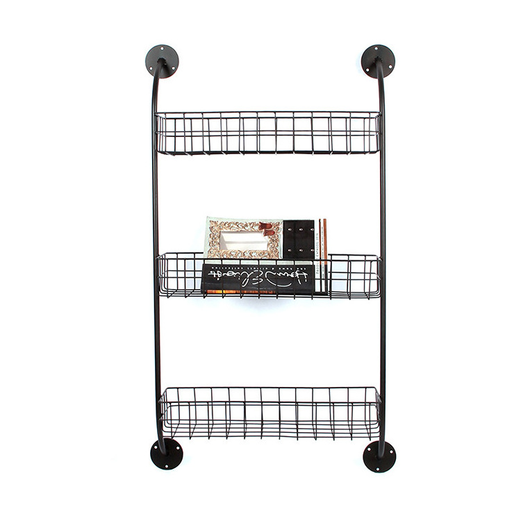 Metal Ladder Mesh Wire Grid Pipe Storage Flower Hanging Wall Rack Shelf for Plant Wrought Iron Home Goods 3 Tier Models Black Ce